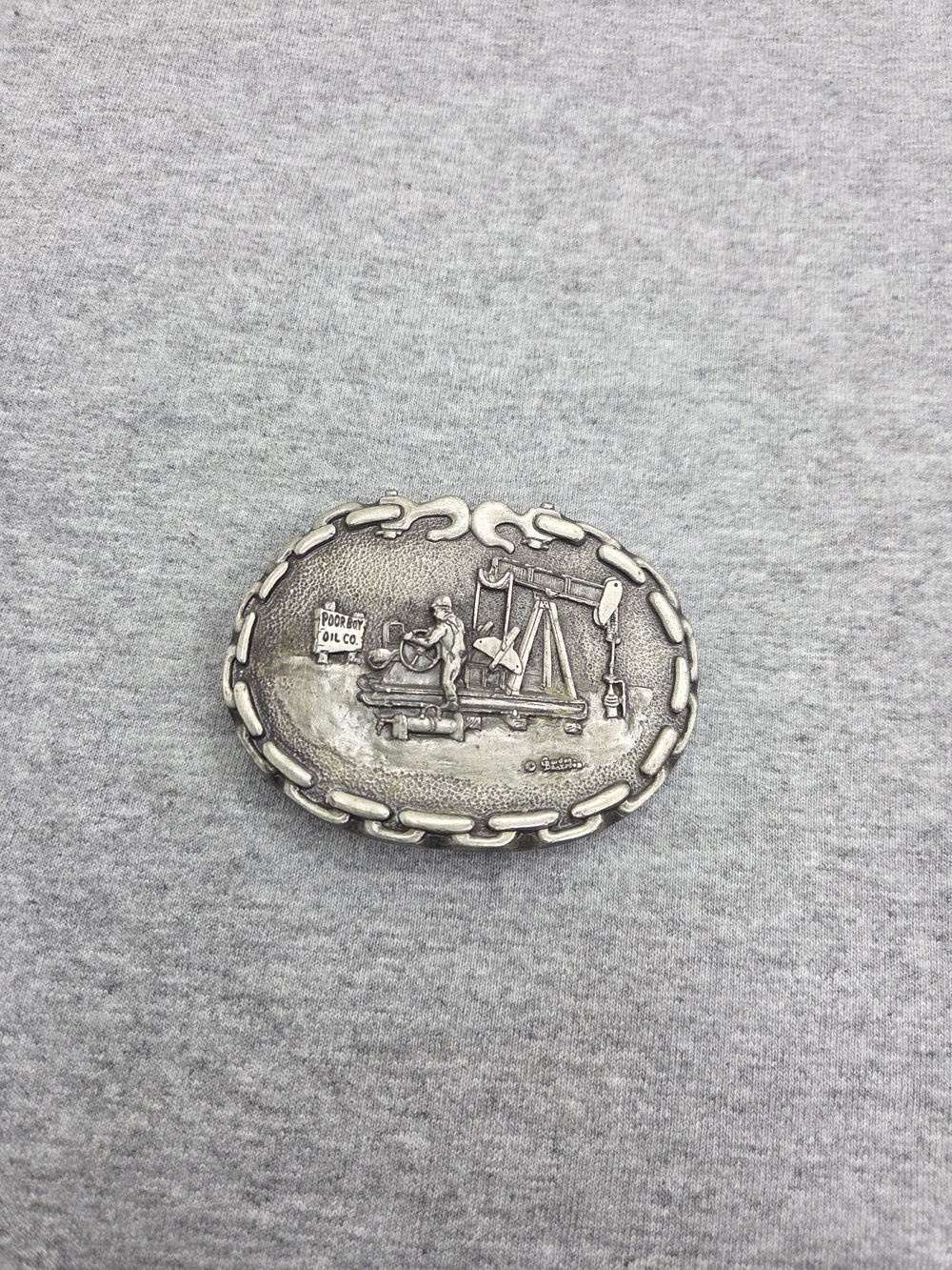 Vintage Gordon Bankston Poorboy Oil Co Solid Pewter Belt Buckle